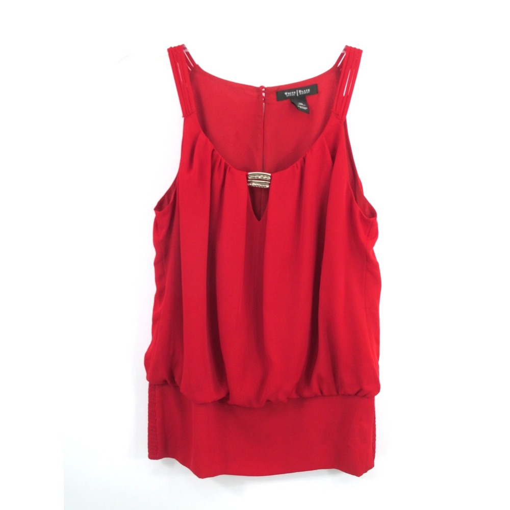 WHBM White House Black Market Red Pleated Blouson Sleeveless Blouse XS
